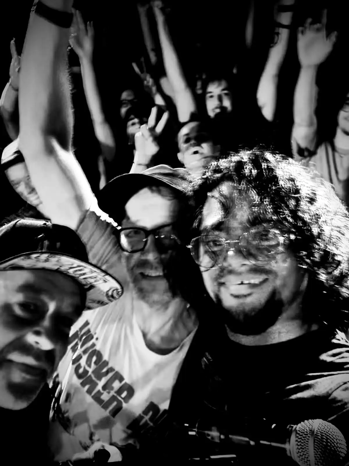 Stage selfie with the crowd cheering behind